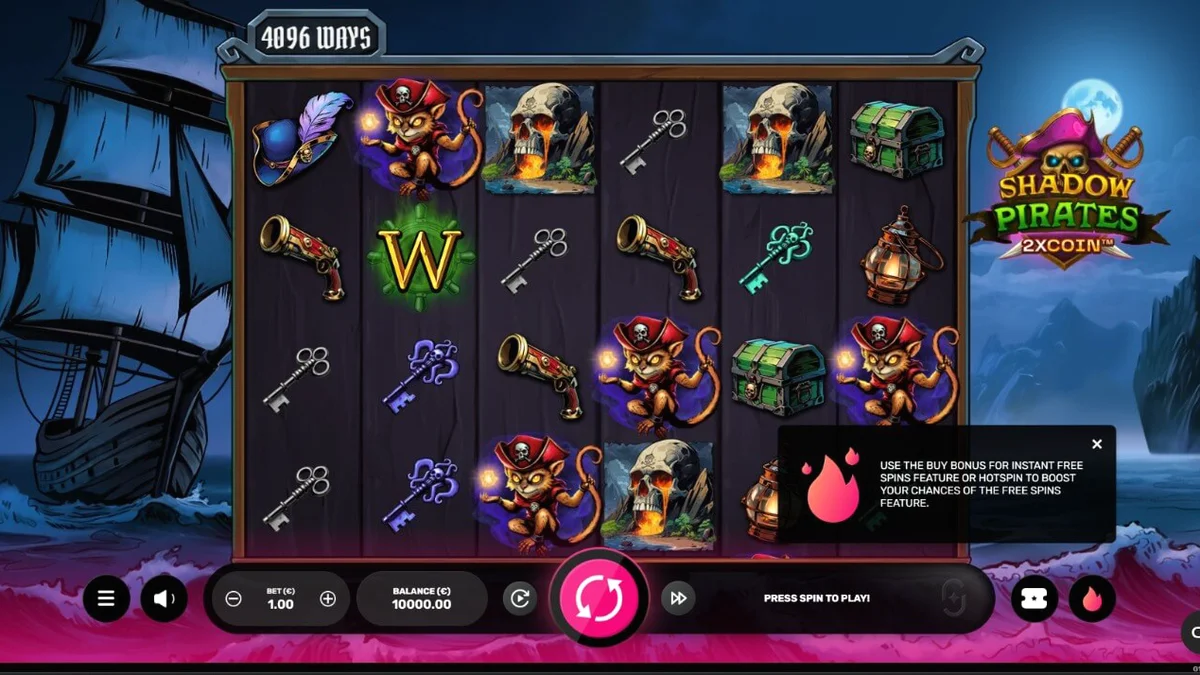 Tampilan antarmuka slot Shadow Pirates pada perangkat mobile dengan tema bajak laut hantu.