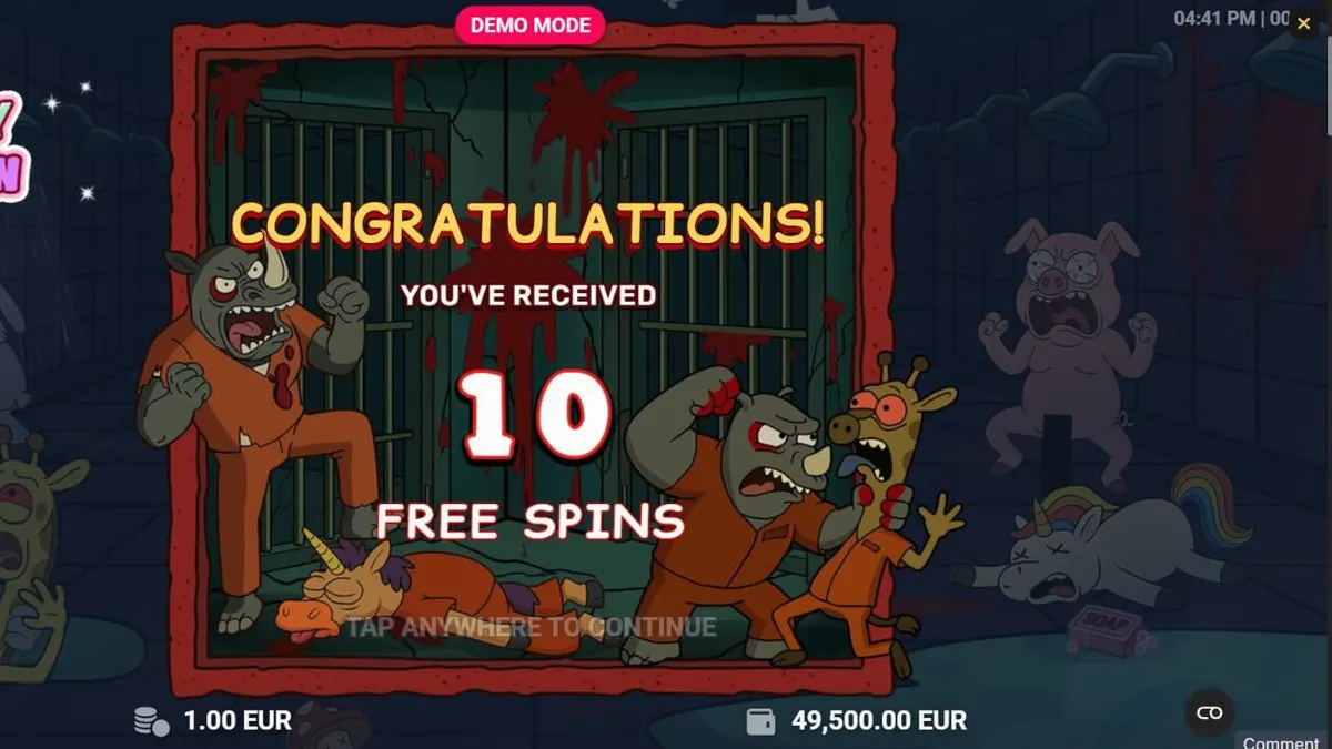 Tampilan visual slot Happy Prison dengan karakter unik dan tema penjara yang satir.
