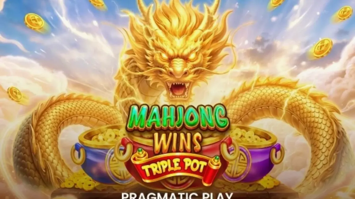 Tampilan visual slot Mahjong Wins Triple Pot dengan simbol ubin Mahjong dan latar belakang benteng.